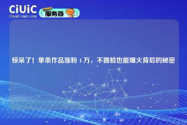 惊呆了！单条作品涨粉 4 万，不露脸也能爆火背后的秘密